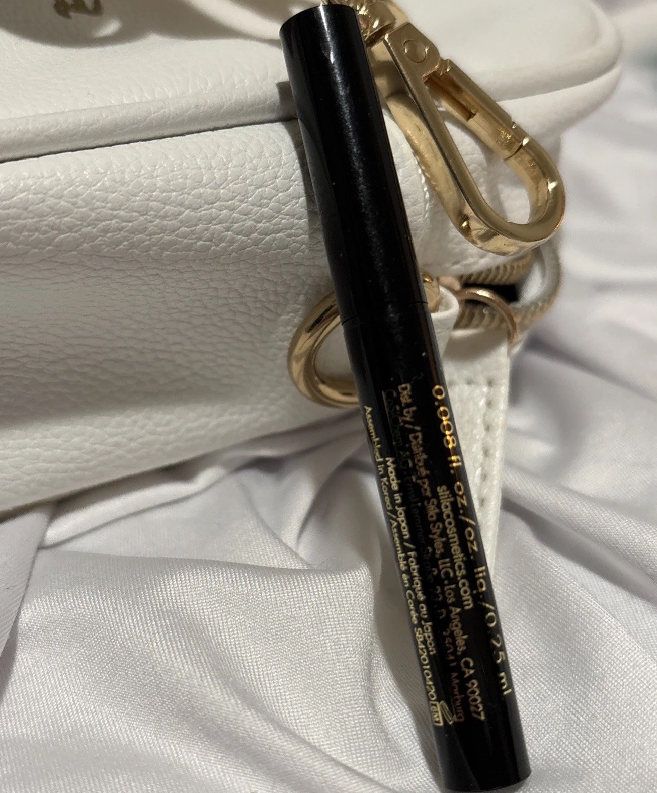 4 Pc STILA Faux Leather Crossbody Cosmetic Bag Lipstick + Mascara + Eyeliner