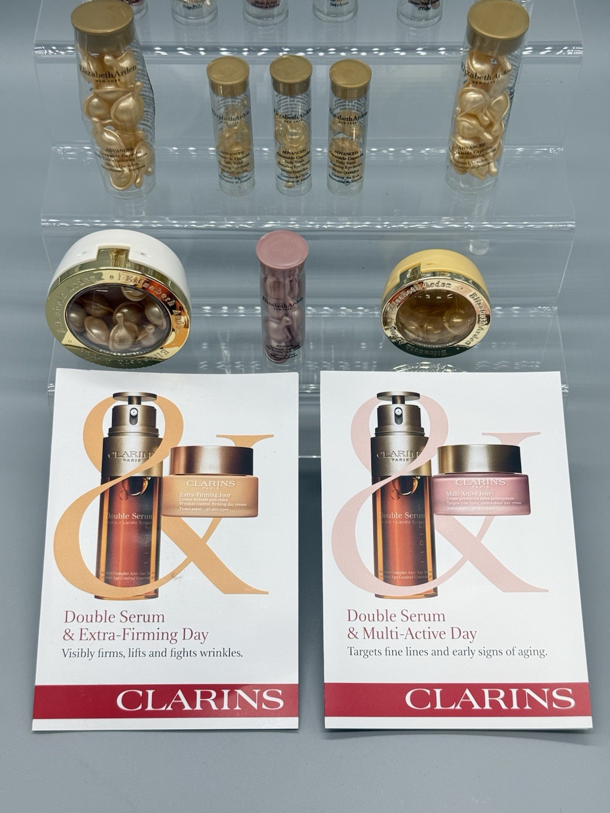 WHOLESALE LOT OF 119 CAPSULES ELIZABETH ARDEN / CLARINS PARIS BEAUTY PRODUCTS