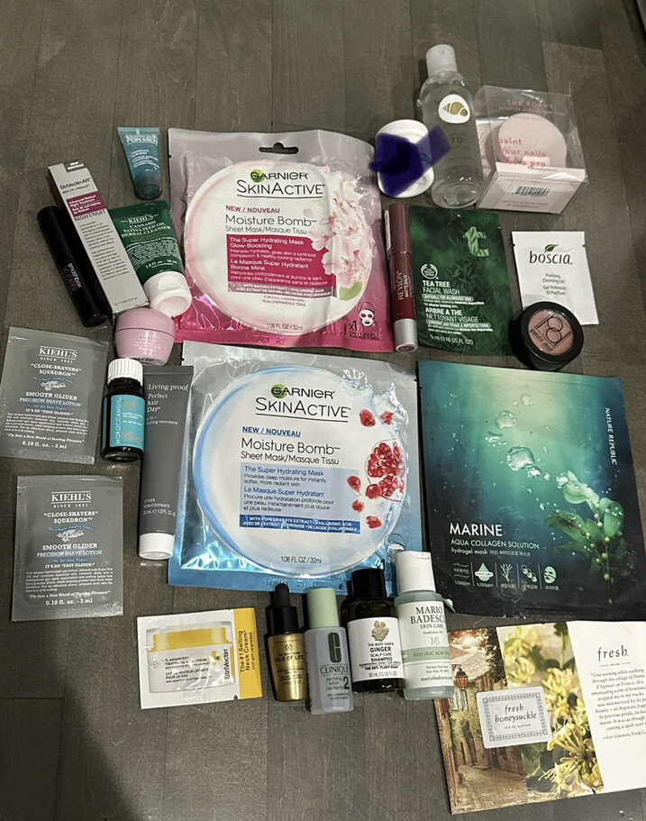 NEW! 24pc High-End Skincare Beauty Cosmetics Makeup Hair Sample Lot Kiehls Mario