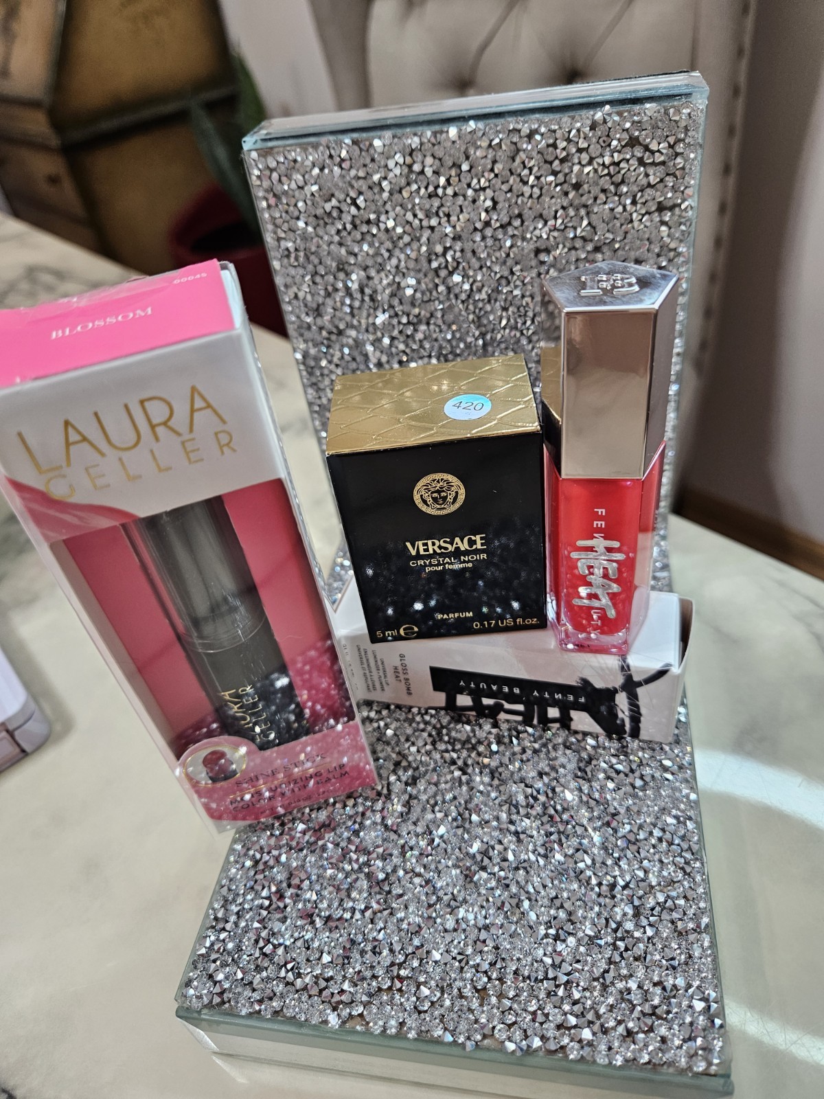 Laura Geller Shine Stick, Versace Crystal Noir, Fenty Beauty Gloss Bomb Lot