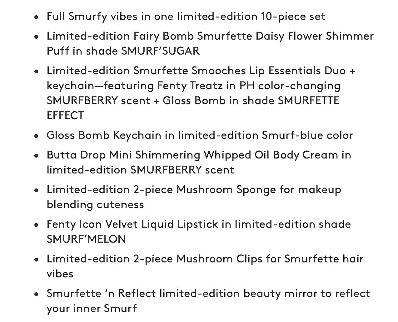 FENTY BEAUTY x SMURFS LIMITED EDITION The Smurfette Collection W/CD Soundtrack