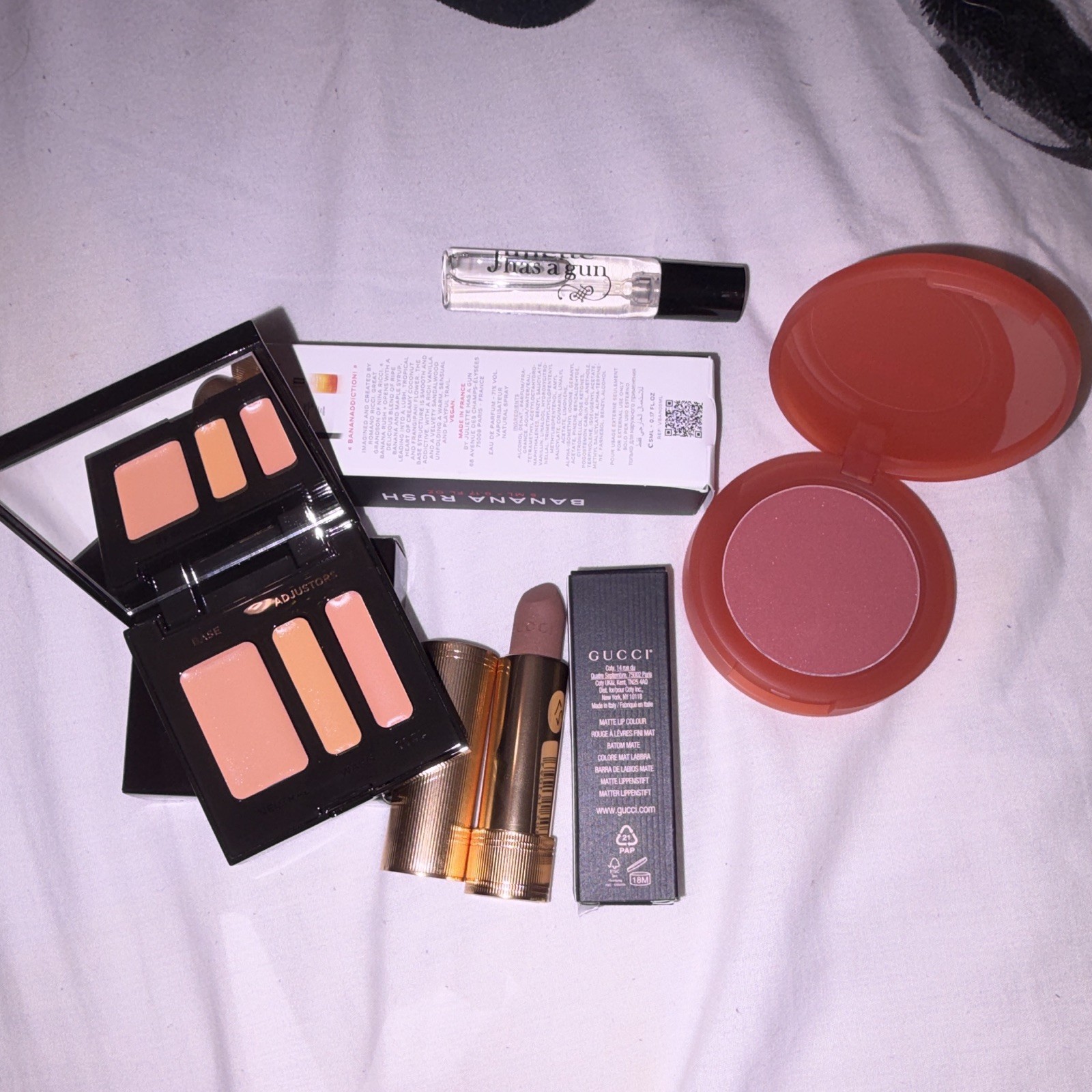 Mixed Brands Makeup & Fragrance Lot: Gucci Matte, Rare Beauty, Laura Mercier
