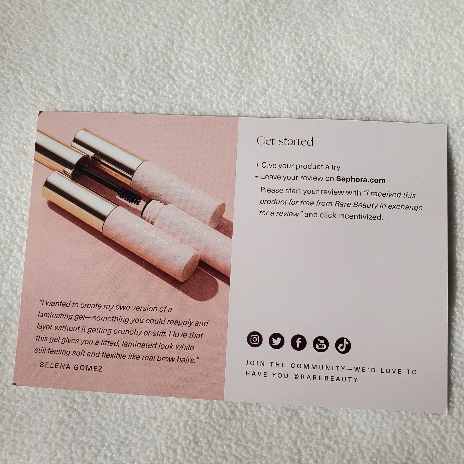 Rare Beauty By Selena Gomez Brow Harmony Gel PR Card