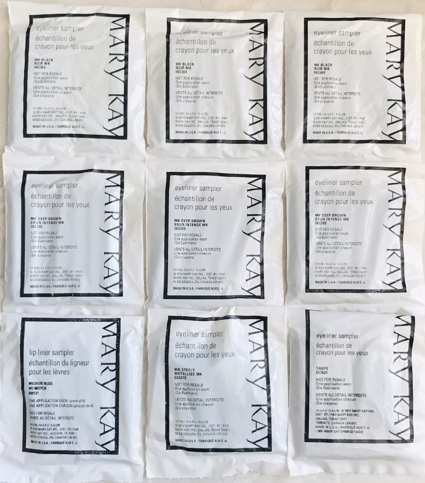 53 Mary Kay Eye & Lip Liner Samples Black Deep Brown Medium Nude Steely Taupe