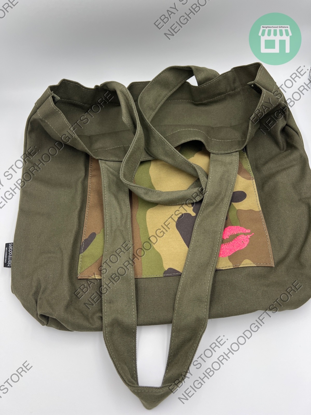 Bloomingdale Tote Bag GREEN ARMY LARGE Size 16″x14″x6″ NEW PICTURES.