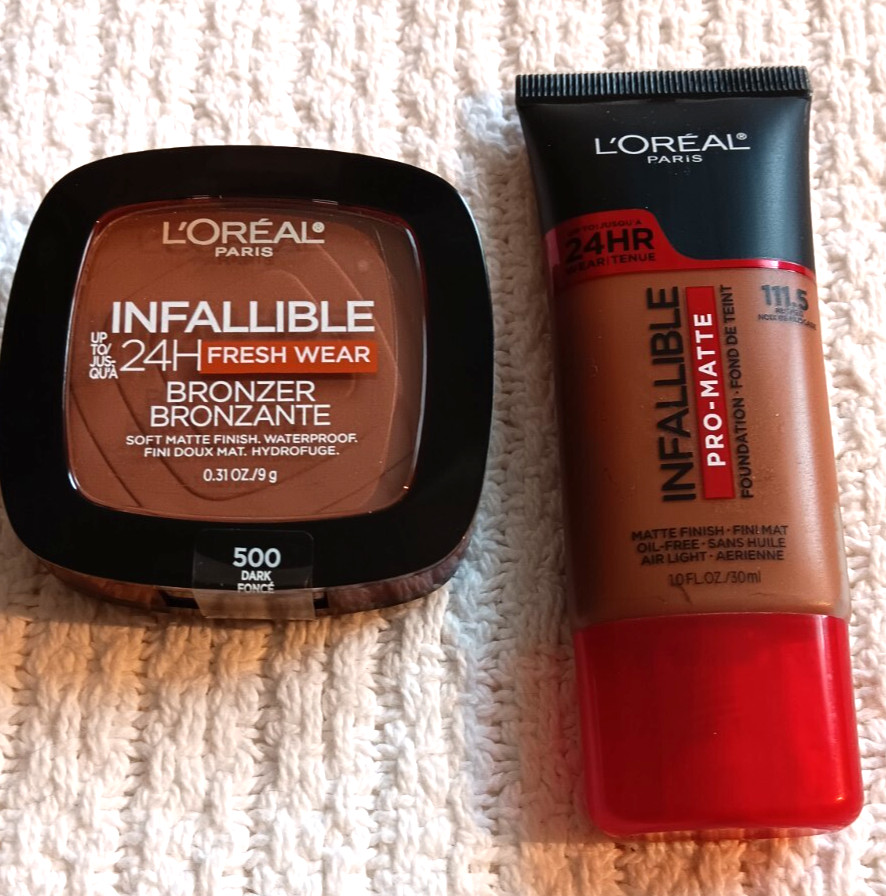L’oreal Infallible Pro-Matte 111.5 Nutmeg Foundation 500 Dark Matte Bronzer Lot