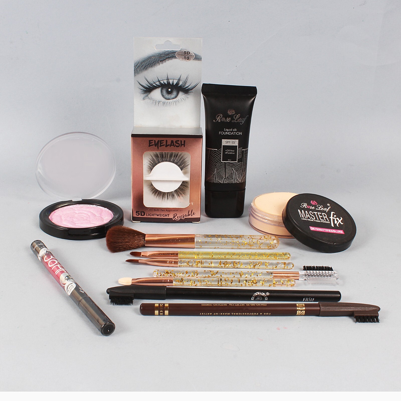 Highlighter,Eyelashes,Foundation,LoosePowder,SketchLiner,EyebrowPencil,brushset