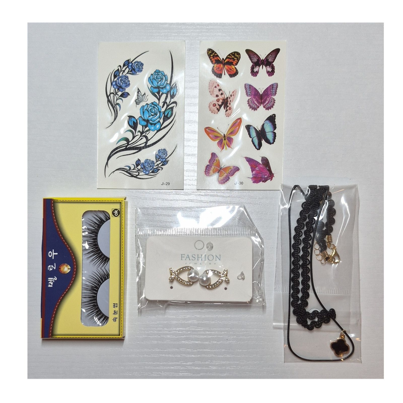 Fashion Jewelry Earrings Necklace False Eyelashes Temporary Tattoos J-29 J-30