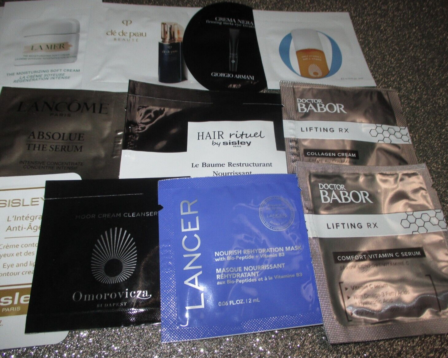 21 Pieces High End Skincare Sample Lot Sisley, Cle de Peau. Bader, Agent Nateur
