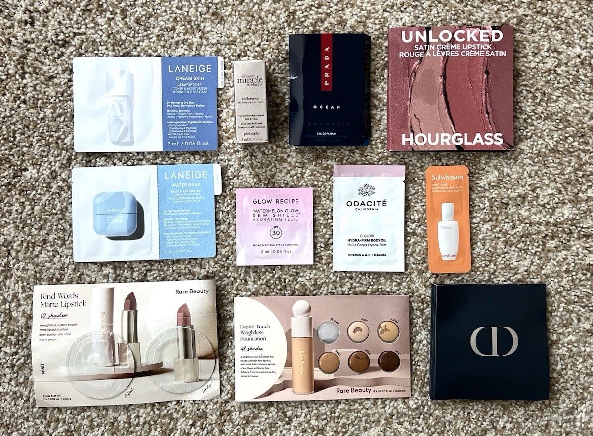 Sephora Beauty & Skin 10 Pc Sample Set -Dior, Rare Beauty, Laneige, Glow Recipe