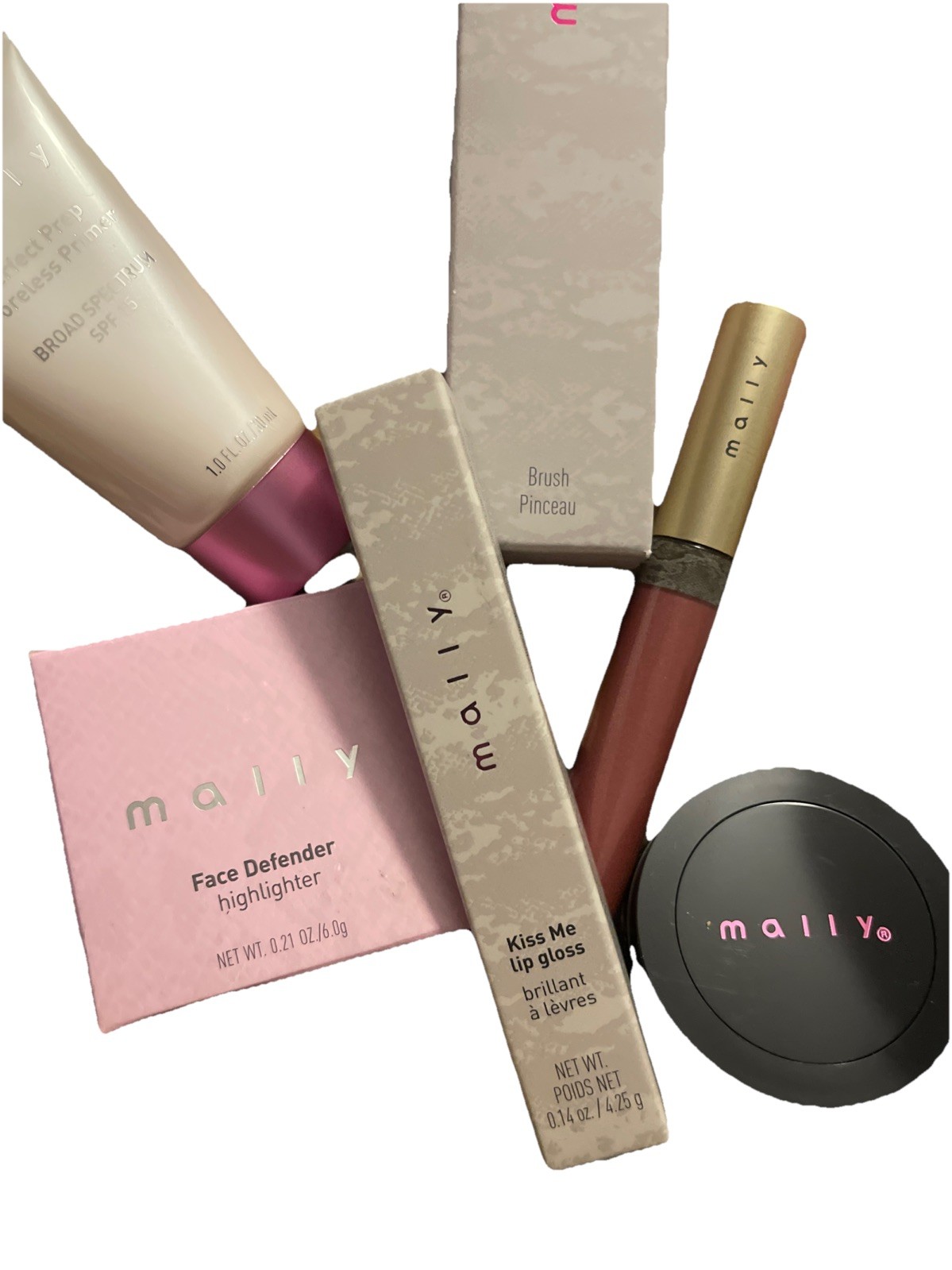9 pc MALLY Makeup ,shine, Glow, Kiss, Concealer, Primer, Blush, Foundation, Brsh
