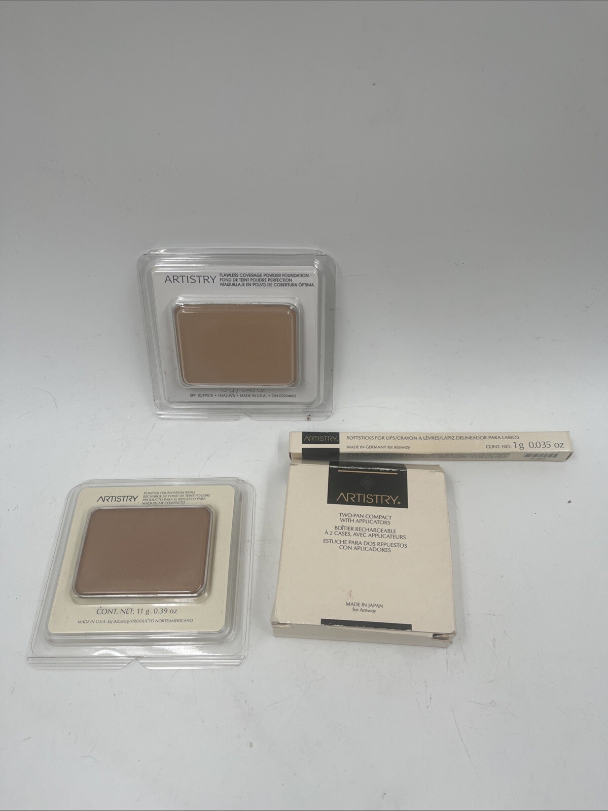Set 4 Amway Artistry Lot Discontinued Makeup Foundation Powder, Lip Crayon, Pan