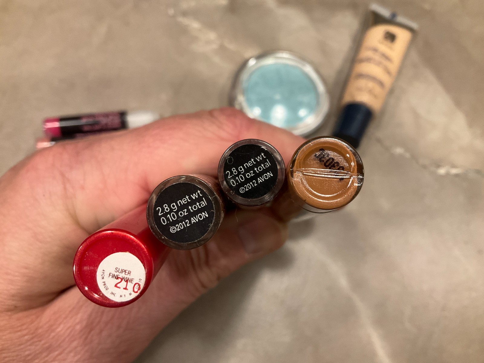 Large Avon Makeup Lot Silk Wrap Lip Stick Gloss eye liner Sampler Stackable
