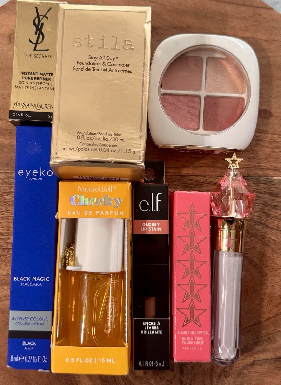 Assorted Stila Foundation & Concealer, YSL Pore Refiner, Eyeko Mascara