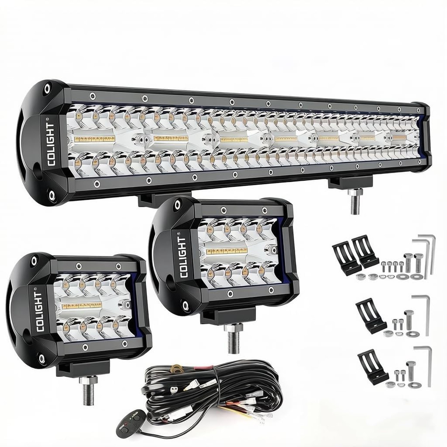 CO LIGHT 20 Inch LED Light Bar Combo with 2×4 Inch LED Pod | White Amber Stro…