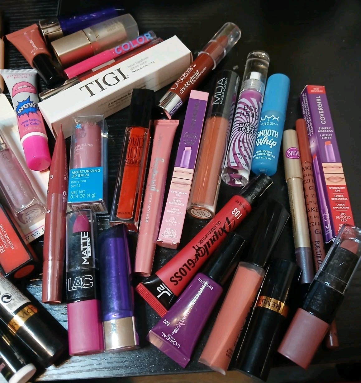 10 Piece Mixed Brand LIPS ONLY Lot: Covergirl TIGI Revlon NYX Rimmel Etc READ