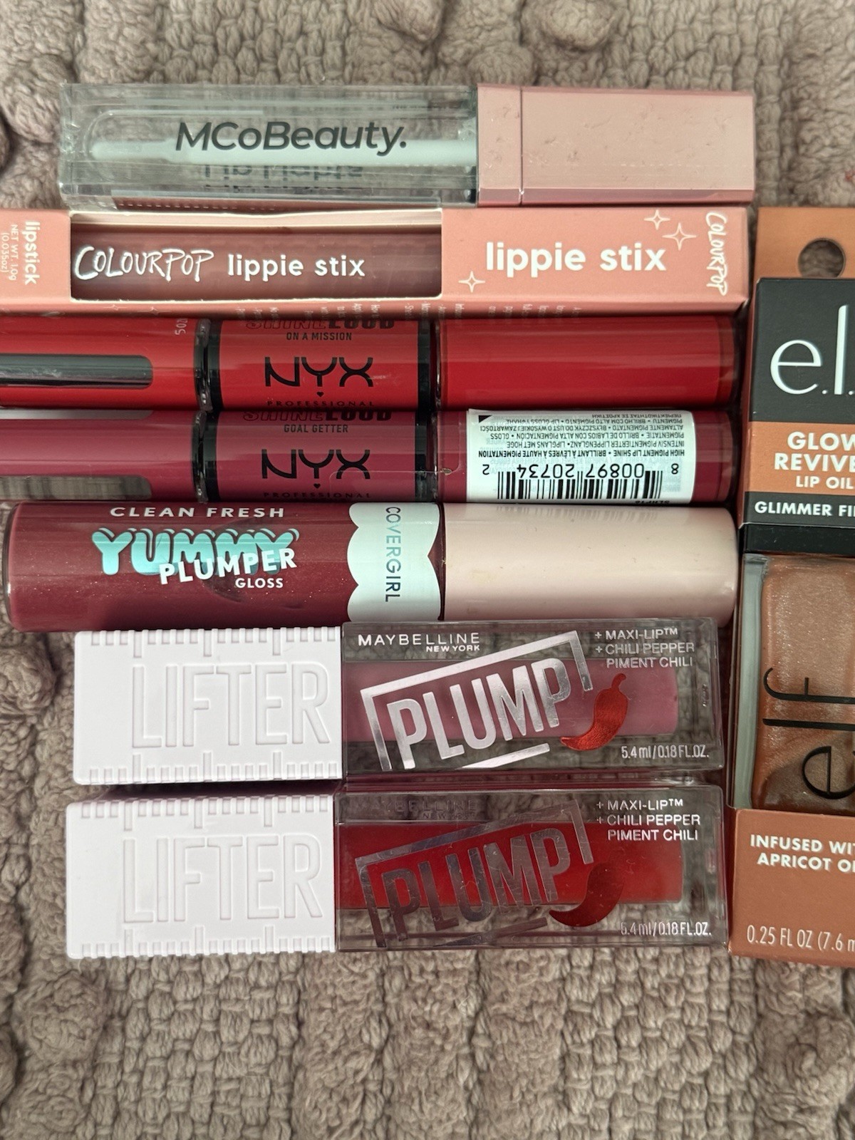 Assorted Lip Makeup Lot e.l.f. Glow Reviver Lip Oil, NYX, ColourPop, TLB, Morphe