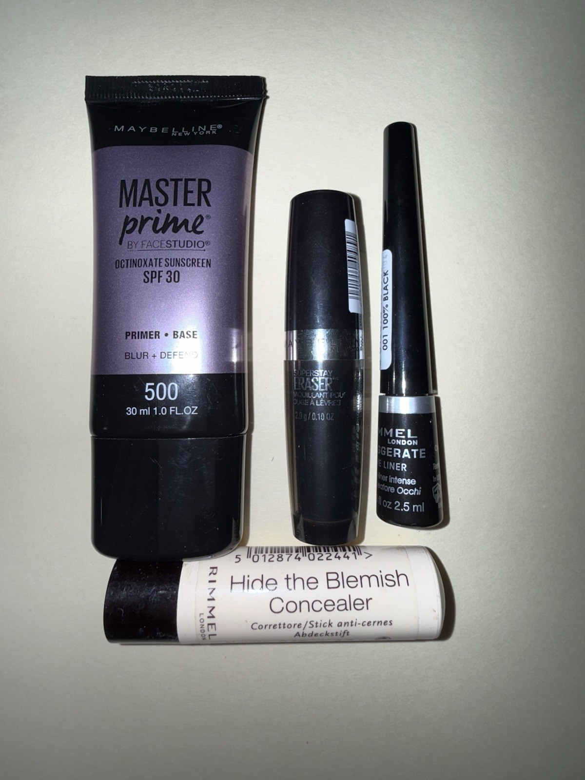 Lot Of 4 Makeup Rimmel Maybeline New York Eyeliner Primer Base Concealer Eraser