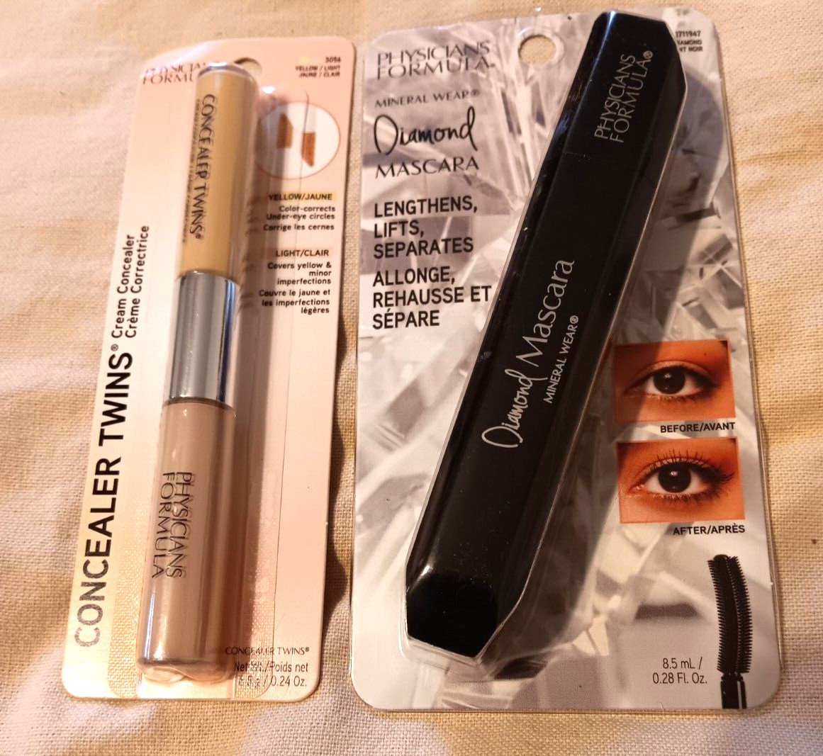 Physicians Formula Black Diamond Mascara Light/Yellow Cream Concealer Twins Lot