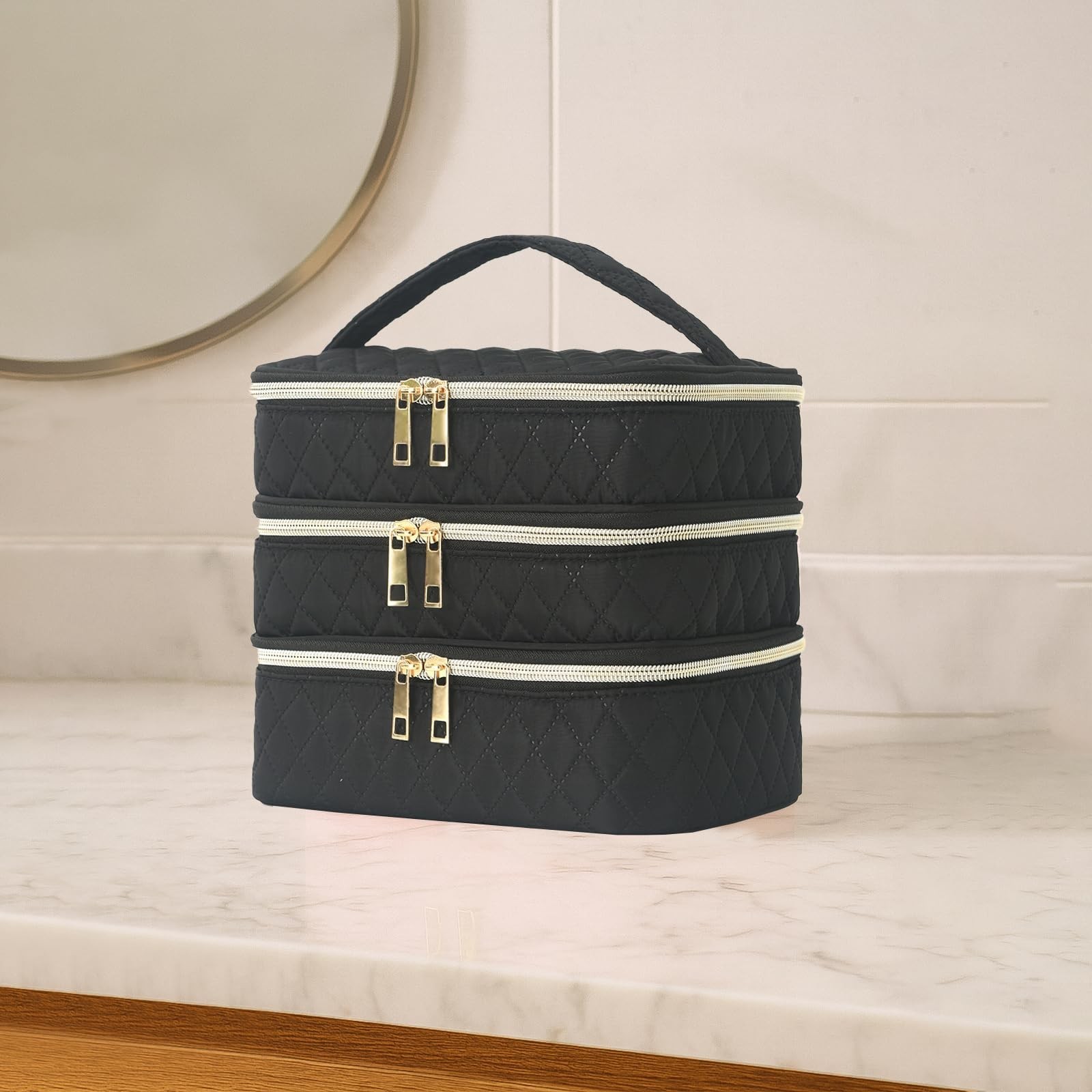 Travel Makeup Bag for Women Three Layer Large Cosmetic Case Water-resistant T…