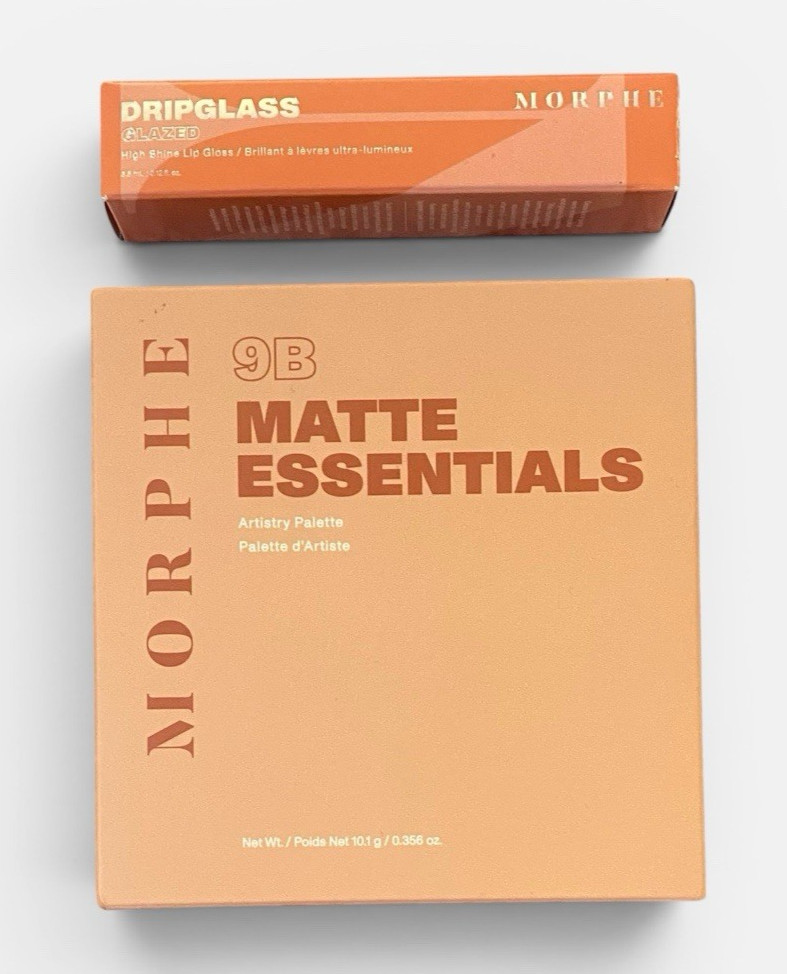 Morphe Eyeshadow Palette 9 Shades & Lip gloss Peach Prism- Bundle FULLSIZE NWB