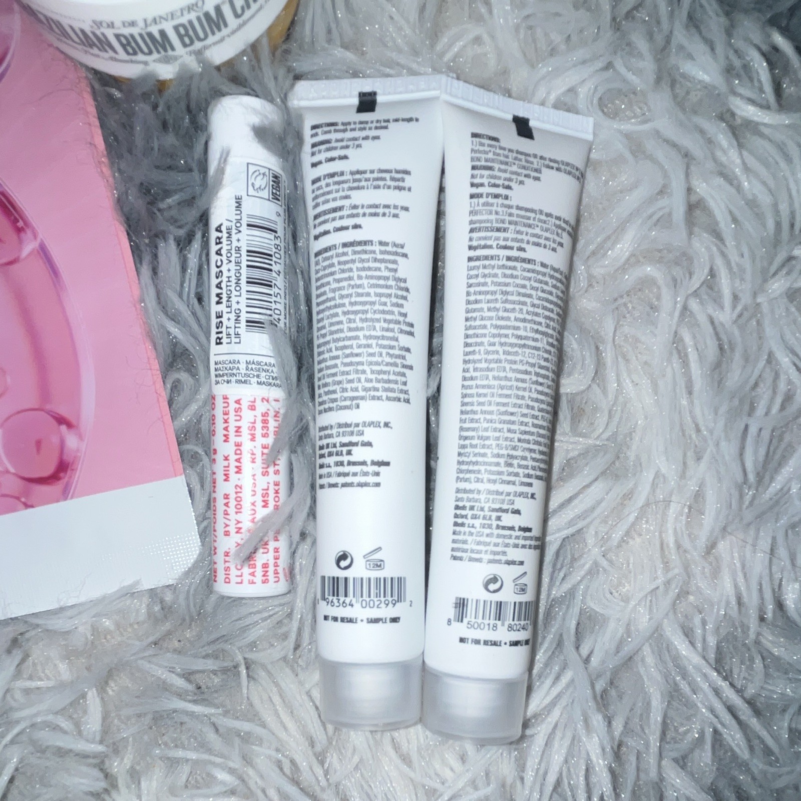 Assorted Travel/Sample Beauty Lot medicube PDRN Mask, Olaplex No.4/6, Milk/SOL