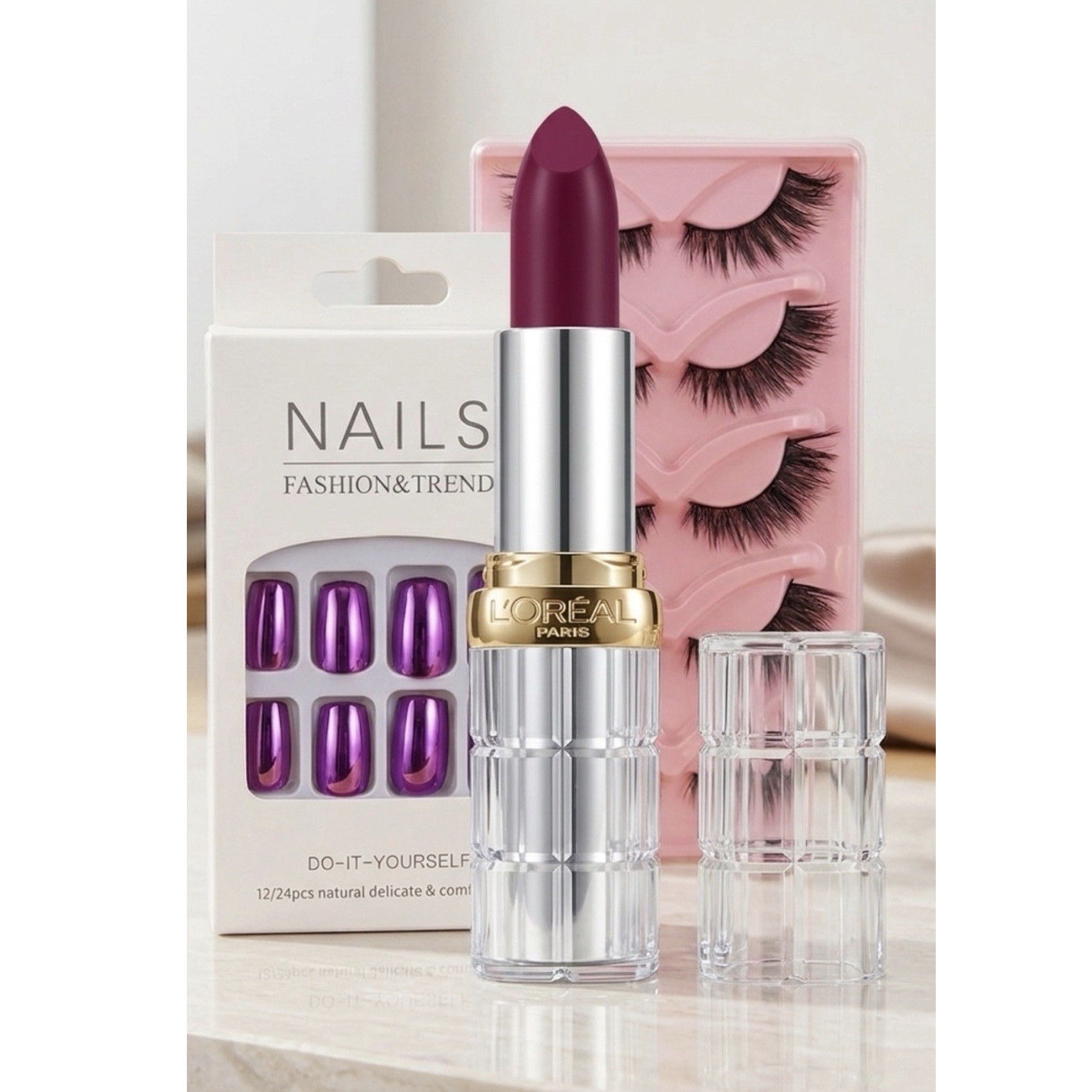 LOREAL Lip Glassy Garnet 926 Deep Garnet Lipstick & Beauty Accessories Set 3 pcs