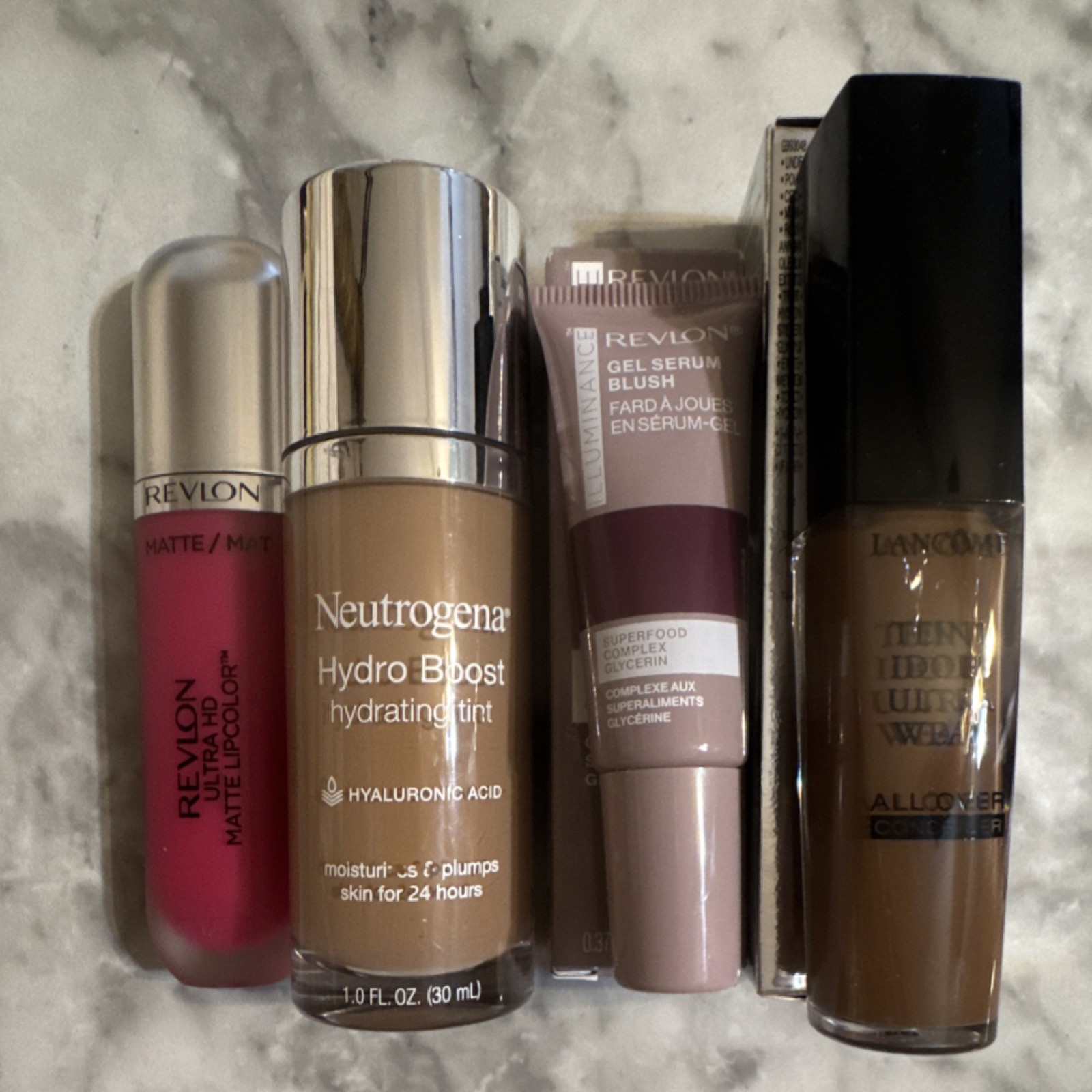 Revlon, Neutrogena & Lancôme Makeup Lot Hydrating Lipcolor, Tint, Blush