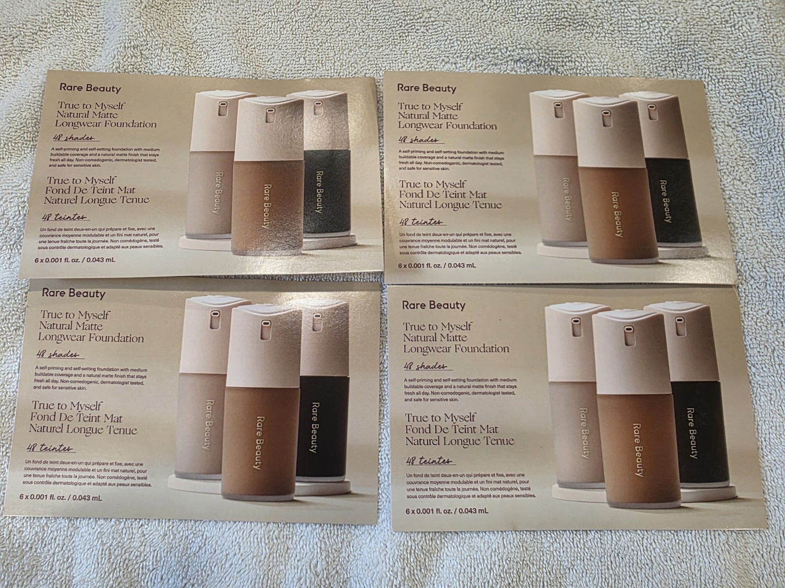 Rare Beauty true to myself foundation sample cards x4