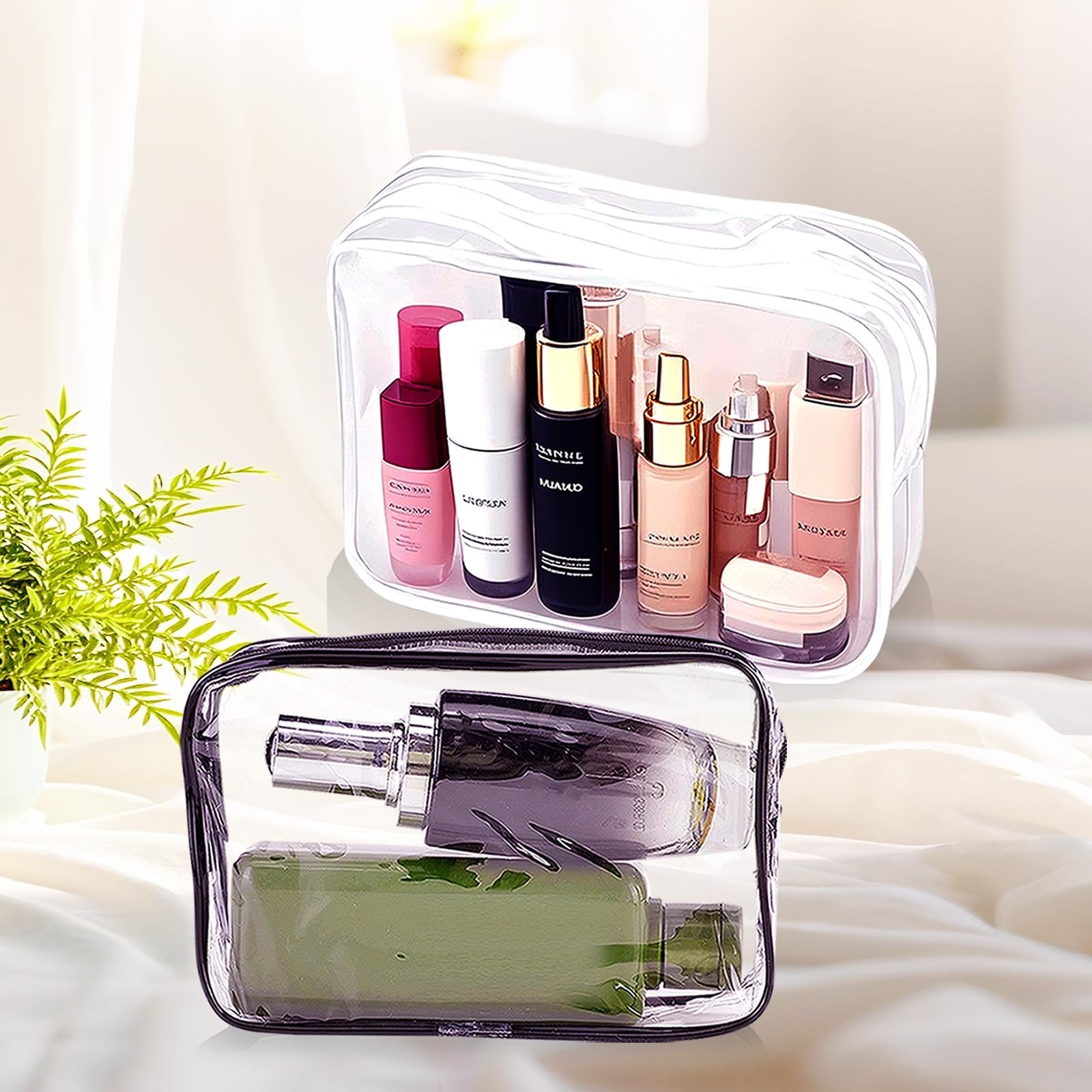 24 PCS Clear Makeup Bag with Zipper, Waterproof Transparent Toiletry Bag Orga…