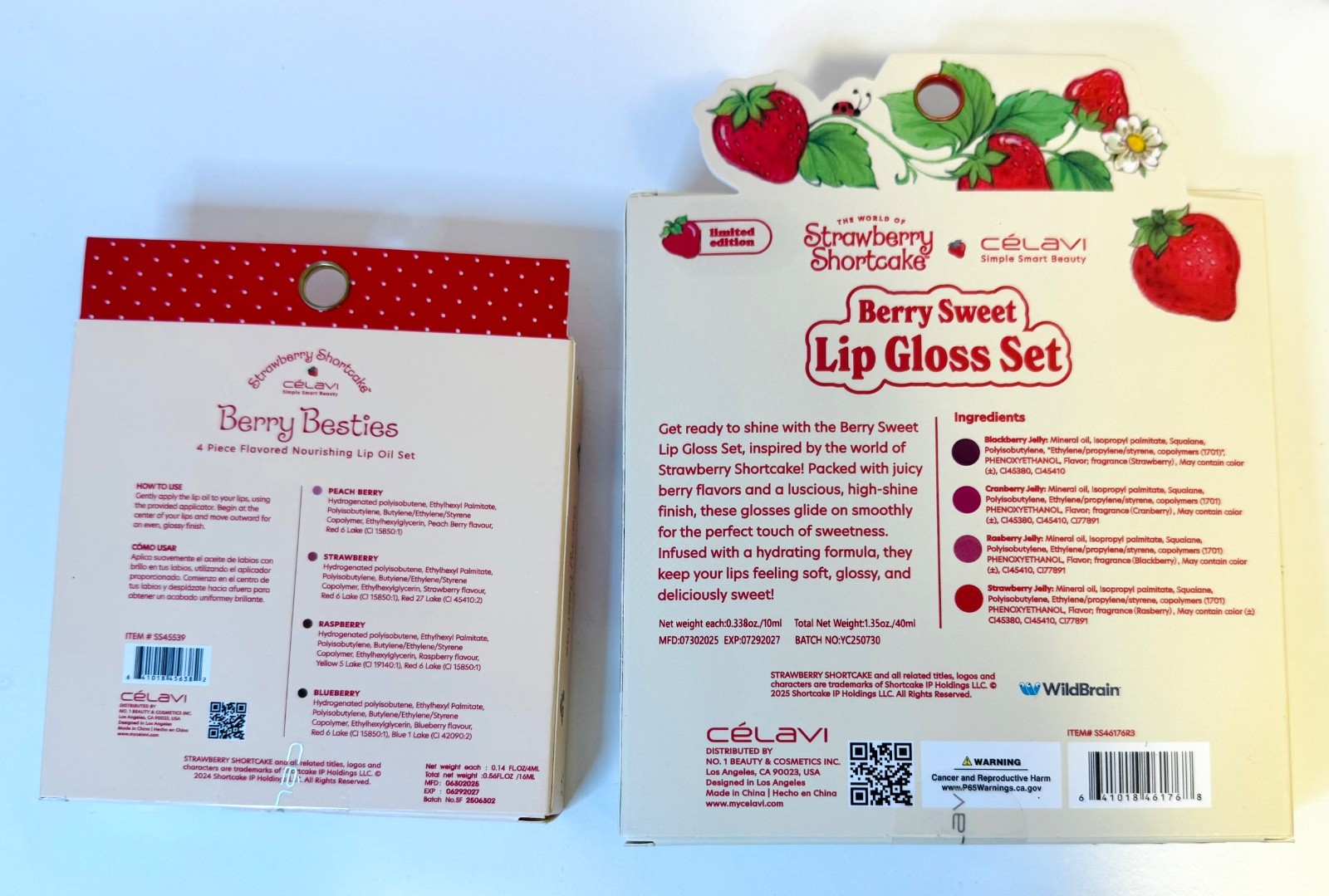 5x Strawberry Shortcake Set Skincare Face Sheet Mask Lip Gloss Oil Hair Brush