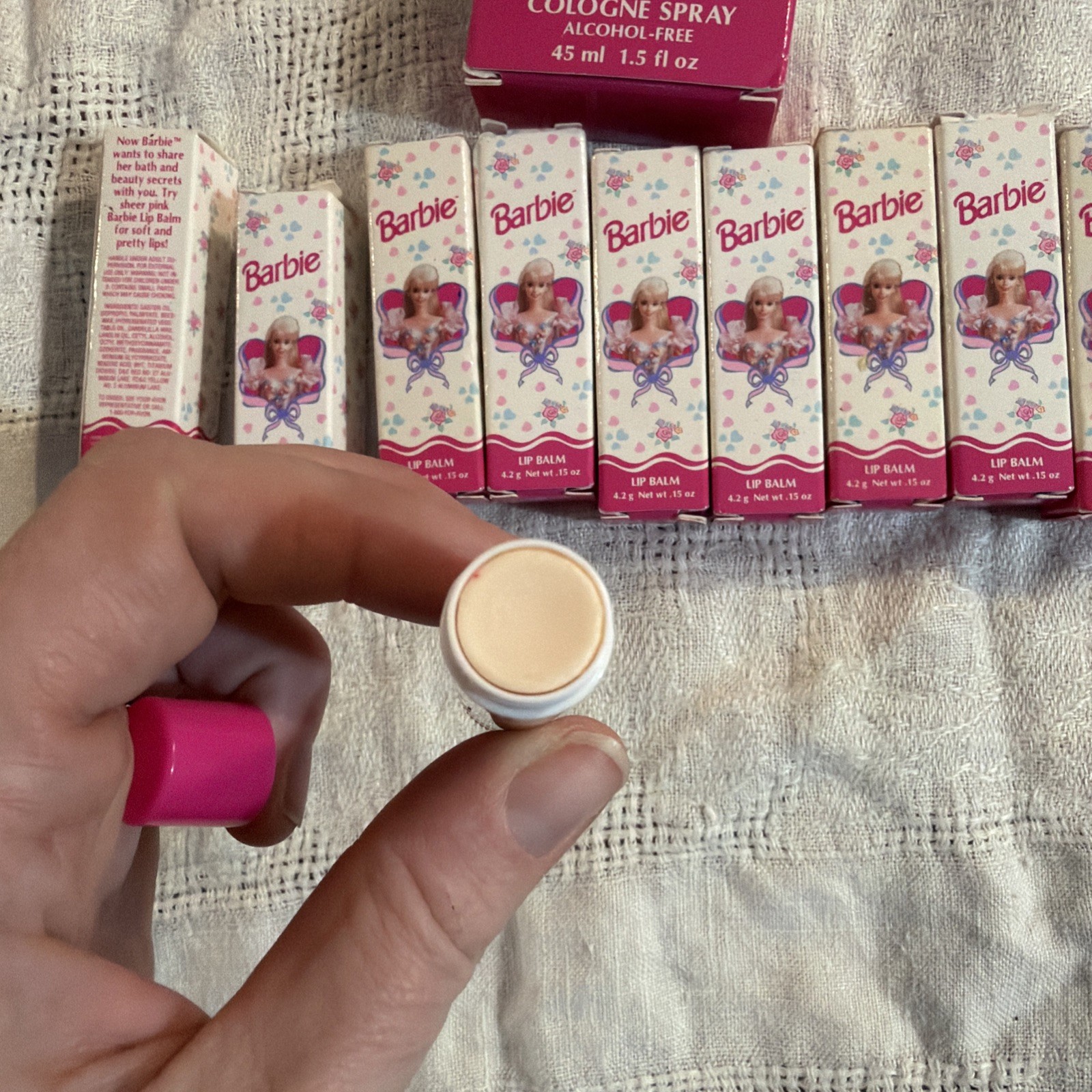 Avon Barbie Makeup Lot of 12 Cologne Spray & Lip Balm Lot Vintage NEW!