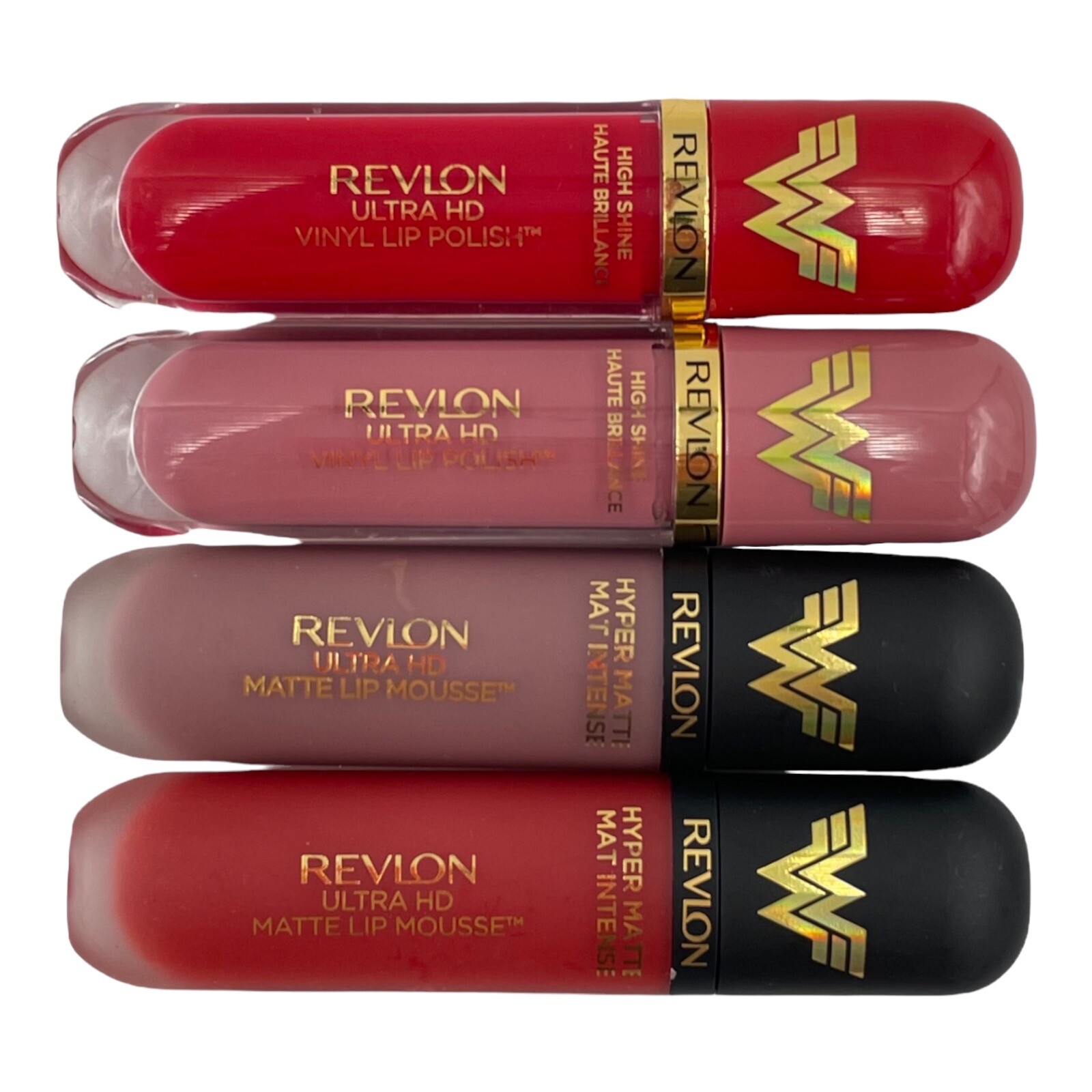 Revlon Wonder Woman Limited Edition 4 Pc Ultra HD Lip Matte Mousse Vinyl Polish