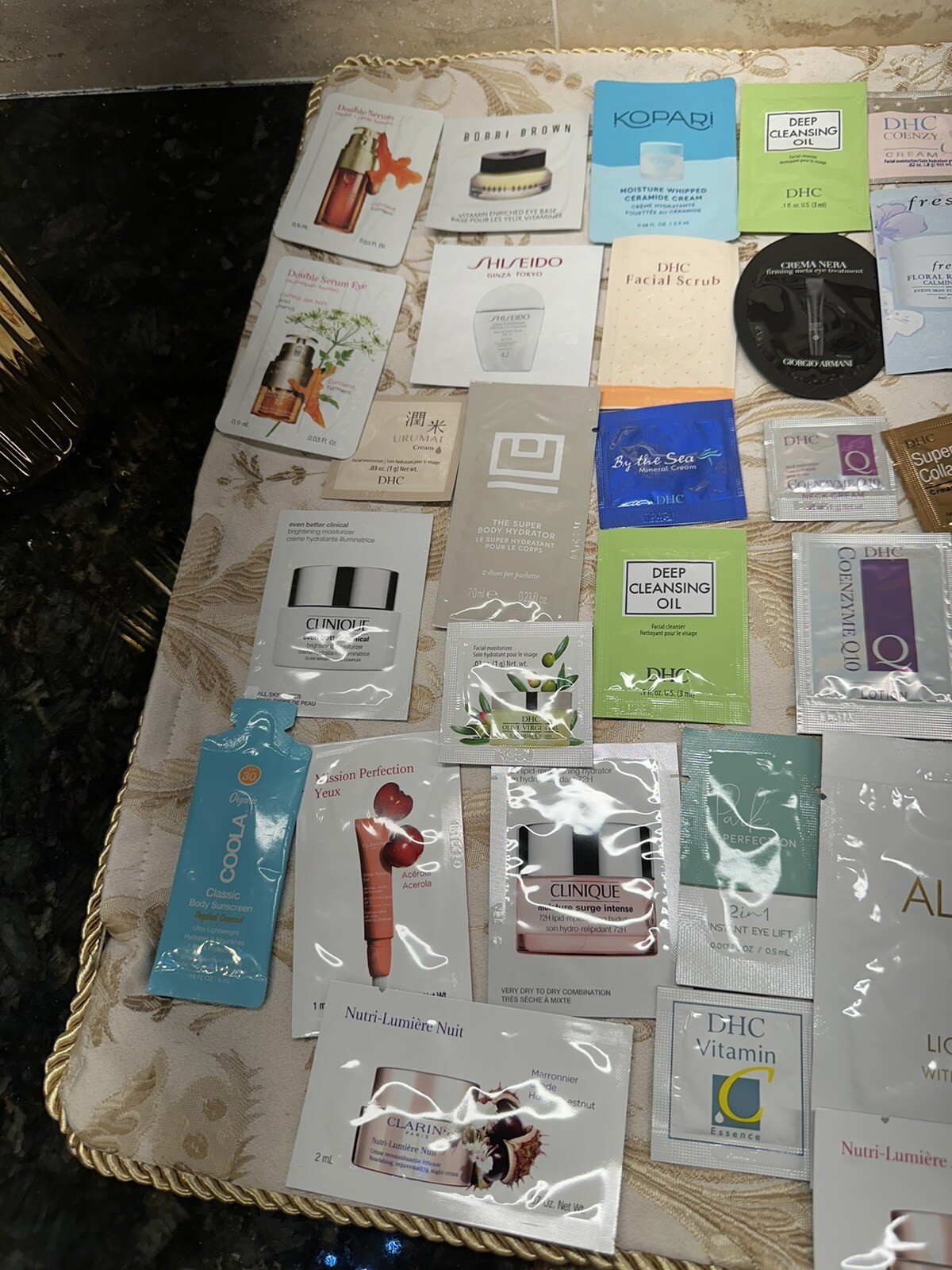 Skincare Lot Of 38 Samples La Mer, Clarins, Clinique, DHC, And More