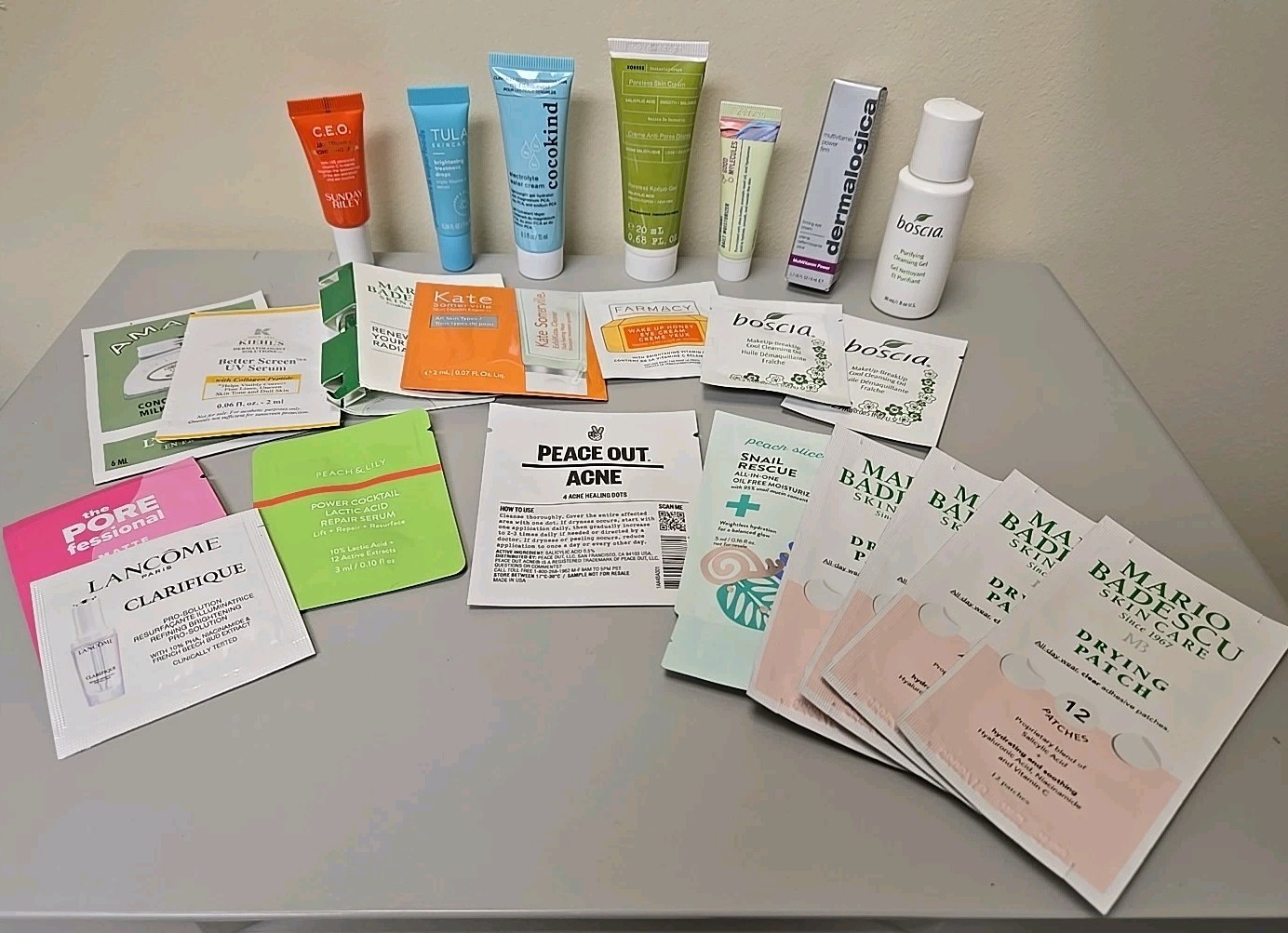 Large Skincare Lot of Samples – 23 As Shown Kiehls, Boscia, Korres, Tula, CEO