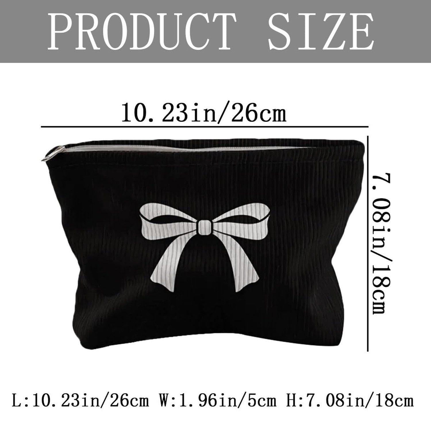 Black Bow Makeup Bag Soft Corduroy Zipper Cosmetic Bag Large Capacity Travel …