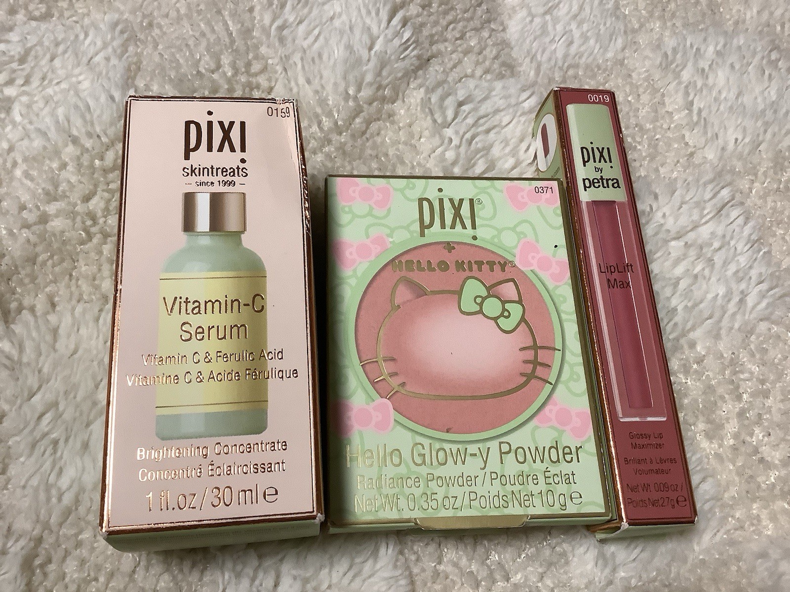 Pixi Vitamin-C Serum, Hello Kitty Glow-y Powder, LipLift Max Brightening