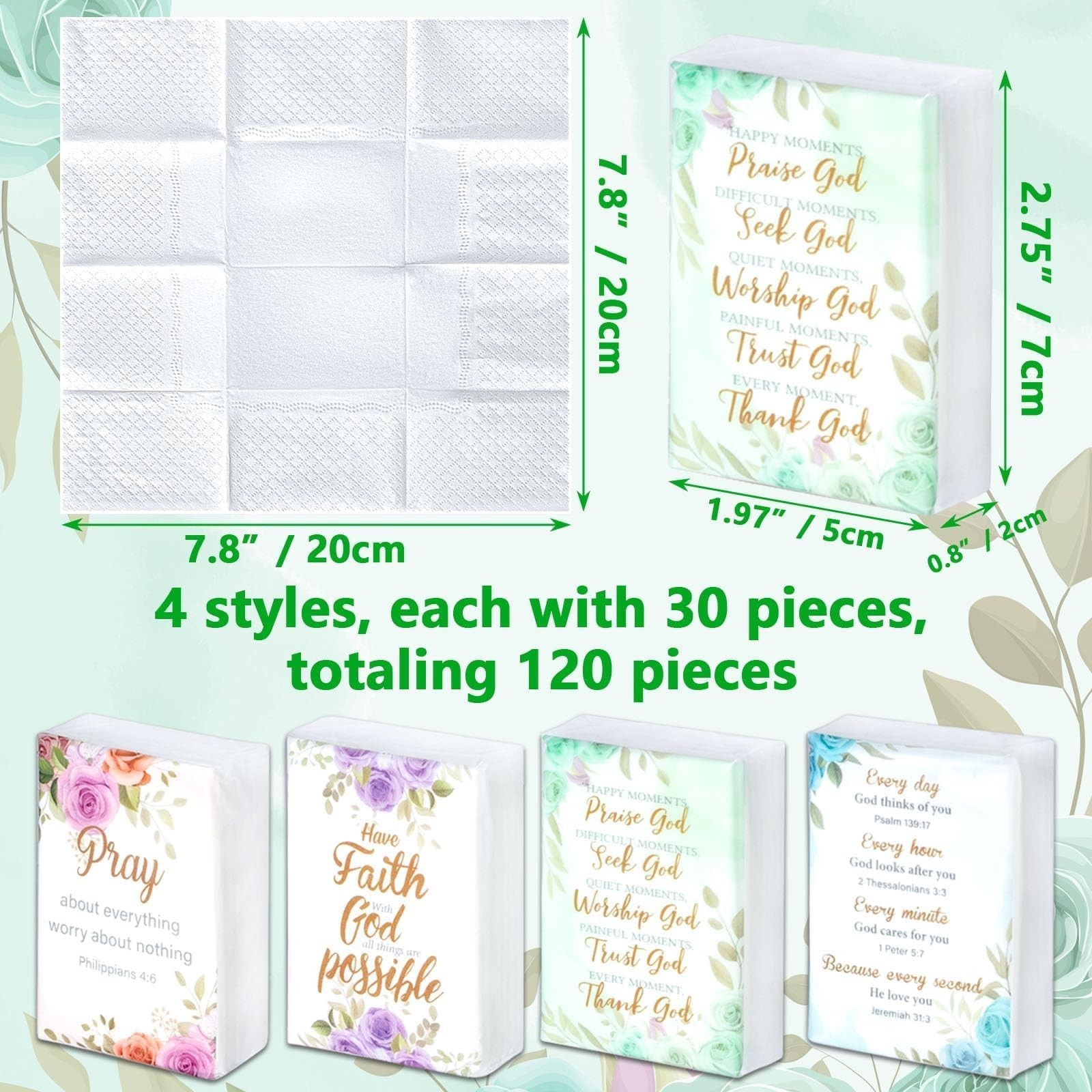120 Pack Bible Theme Facial Tissues Individual Pack Bulk Christian Pocket Tra…