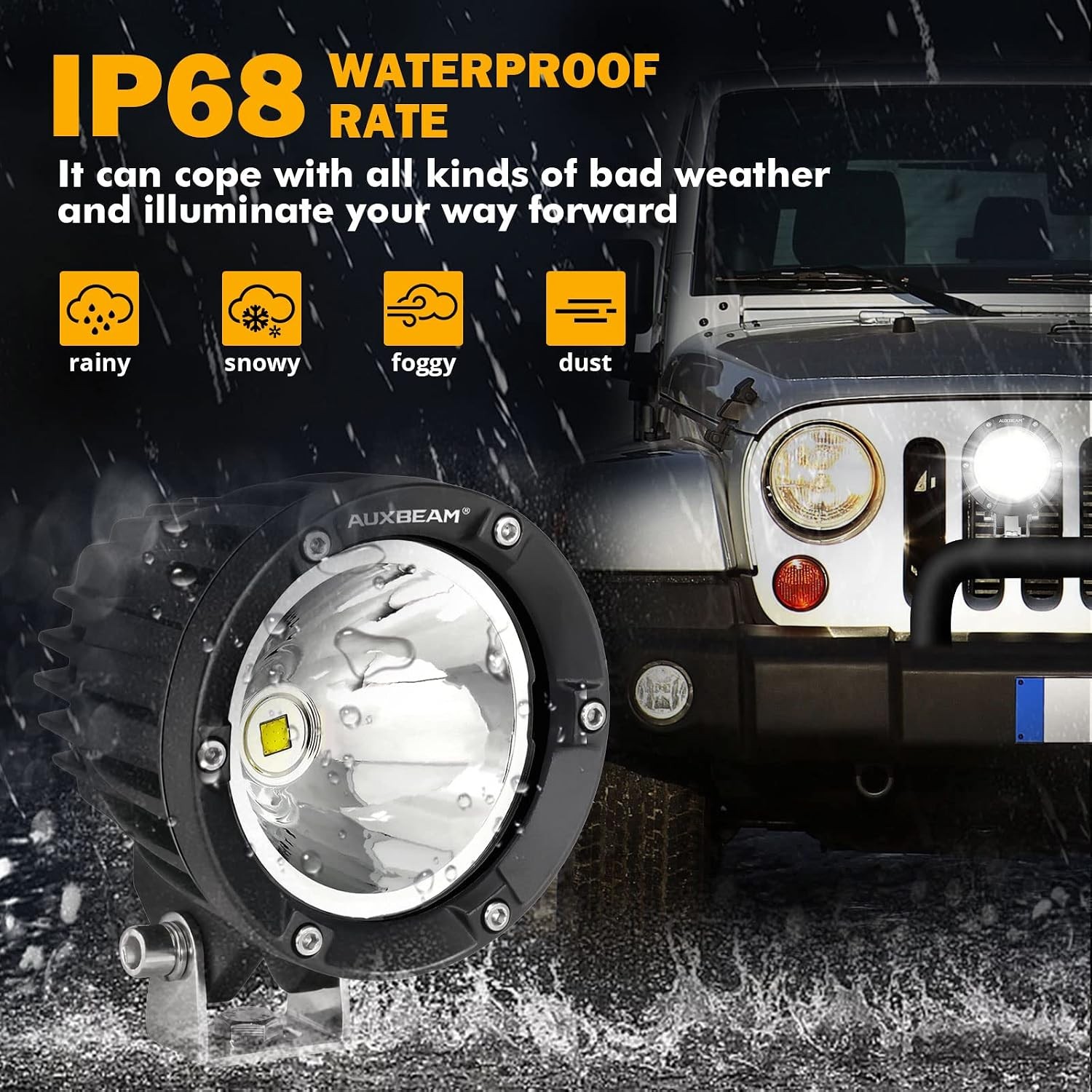 4 Inch 72W round Offroad Lights, 2PCS 7200LM LED Driving Pod Spot Lights White B