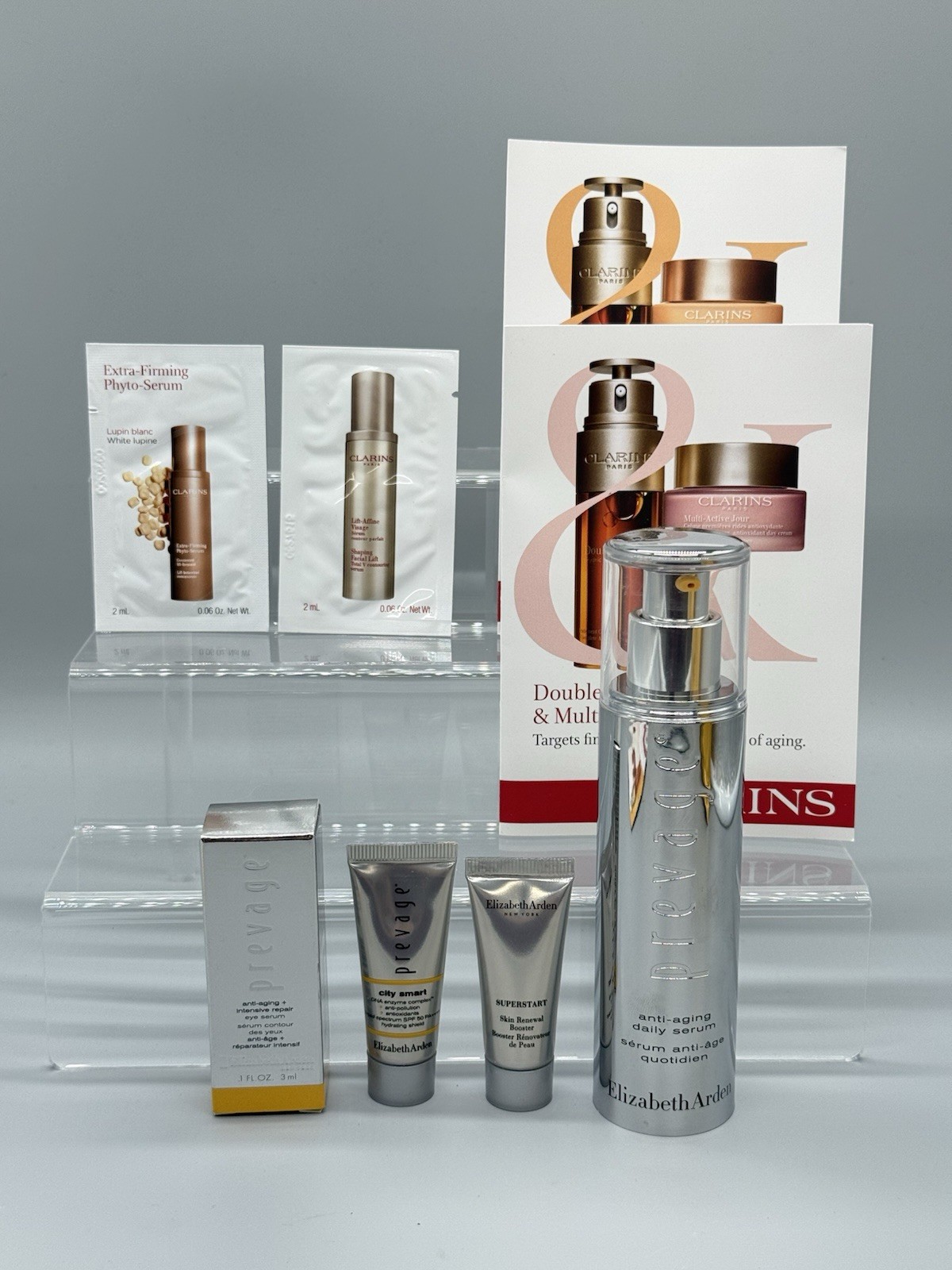LOT OF 9 ELIZABETH ARDEN / CLARINS PARIS BEAUTY PRODUCTS PREVAGE ANTI AGING+MORE