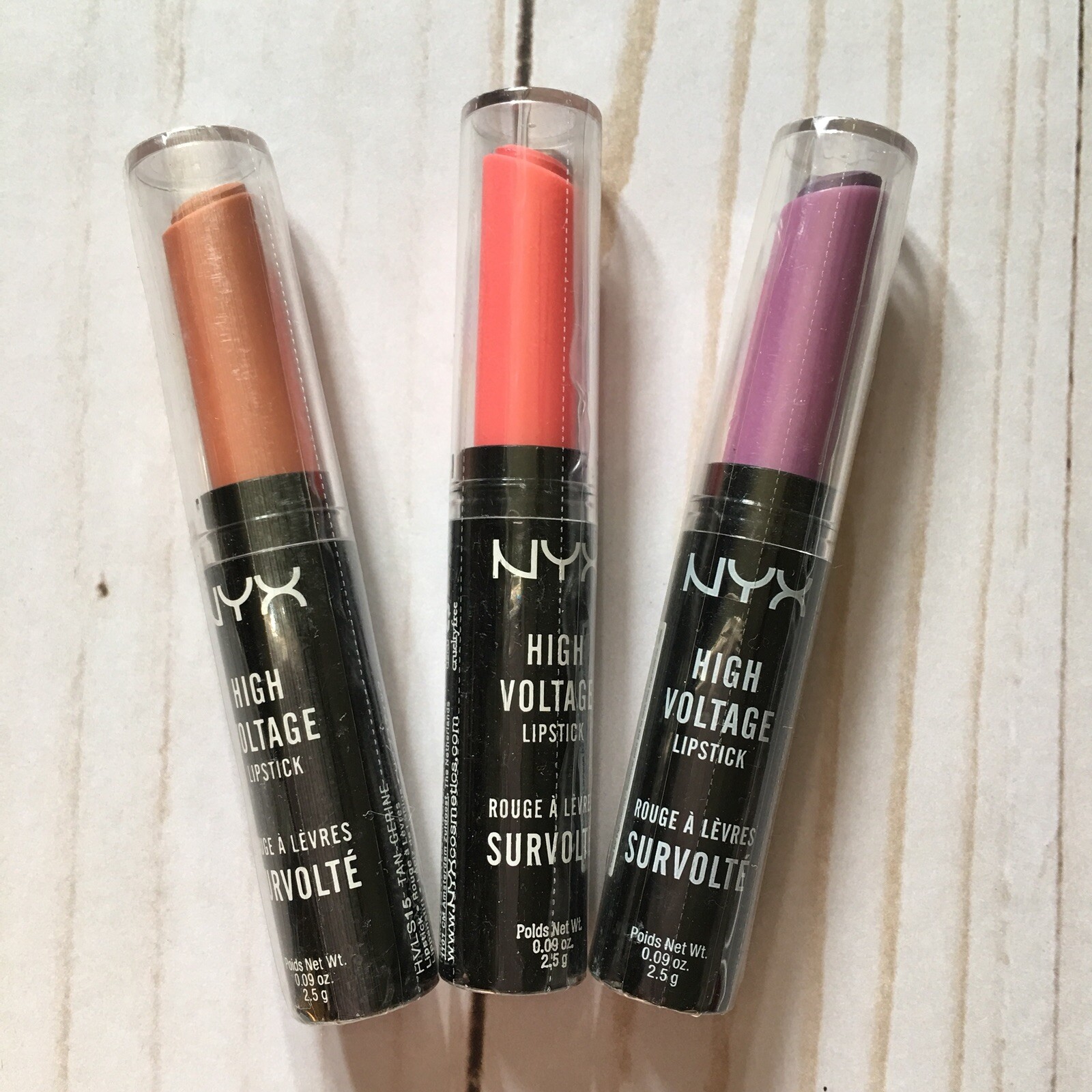 NYX Beauty LOT 3 PIECE High Voltage Lipstick Beam Playdate Tan NEW (X8)