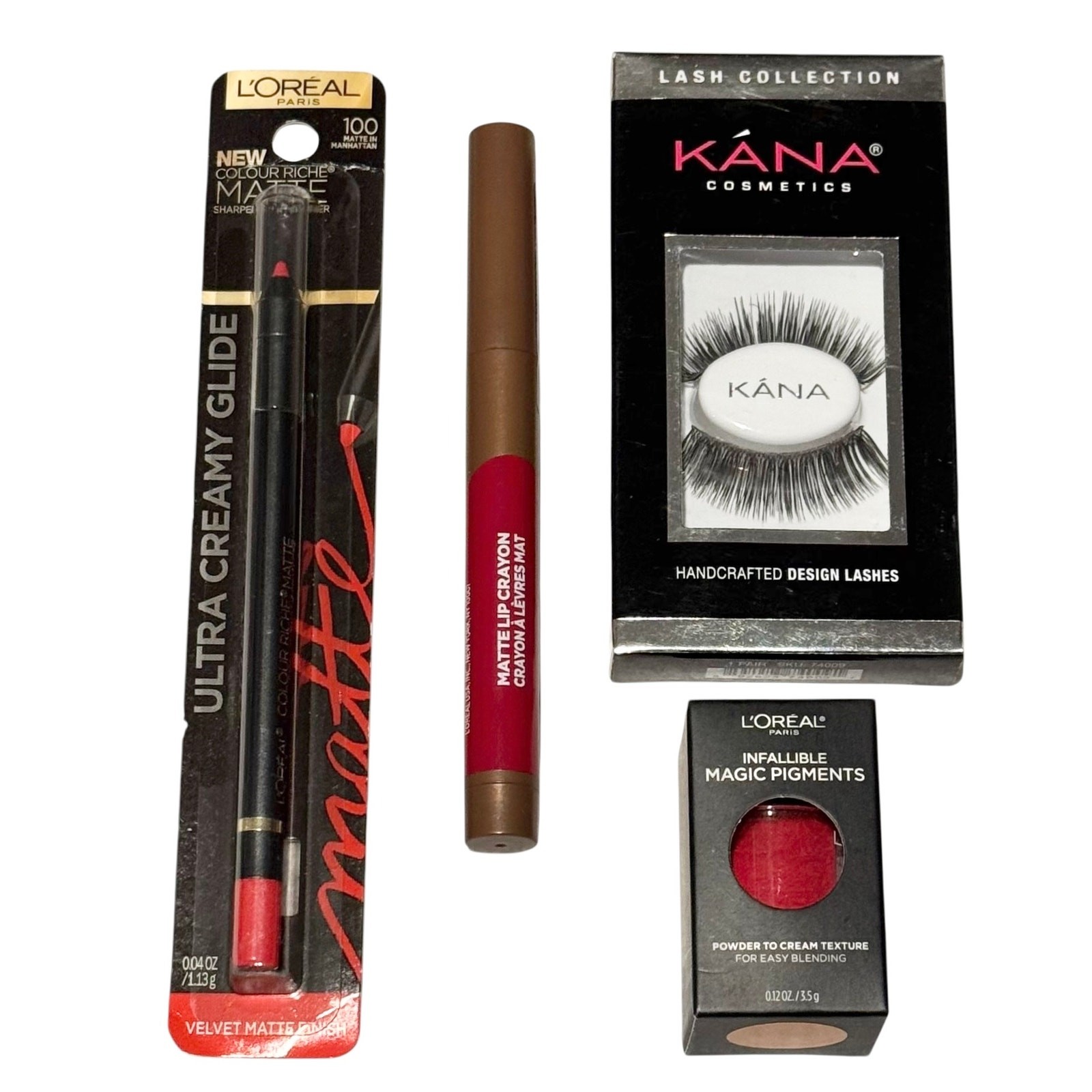 NEW L’Oreal Makeup Lot Of 4 – Infallible Magic Pigment, Lip Liner/Crayon, Lashes