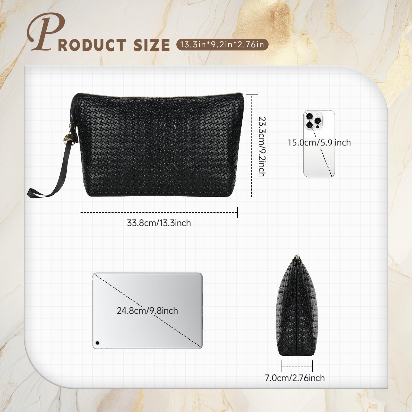 Large Makeup Bag with Wrist Strap, PU Leather Cosmetic Bag, Travel Toiletry P…