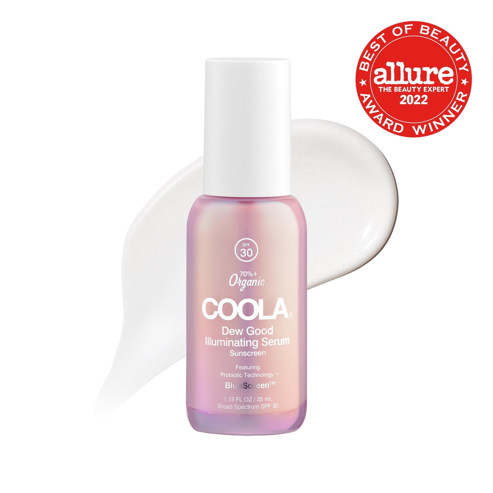 COOLA Organic Dew Good Illuminating Probiotic Serum with SPF 30, Dermatologis…