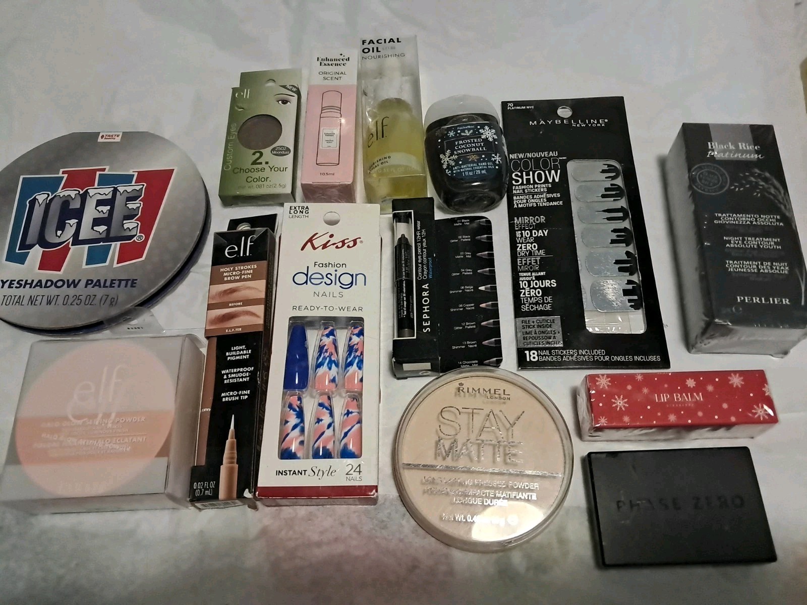 Beauty Cosmetics Large Lot Of 14 Skin Nails Eyeshadow Powder NIP elf Rimmel B&B