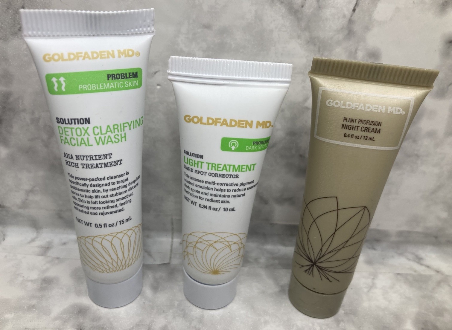 Goldfaden Mixed Face Skin Care Bundle Travel Size Detox Night Treatment Light