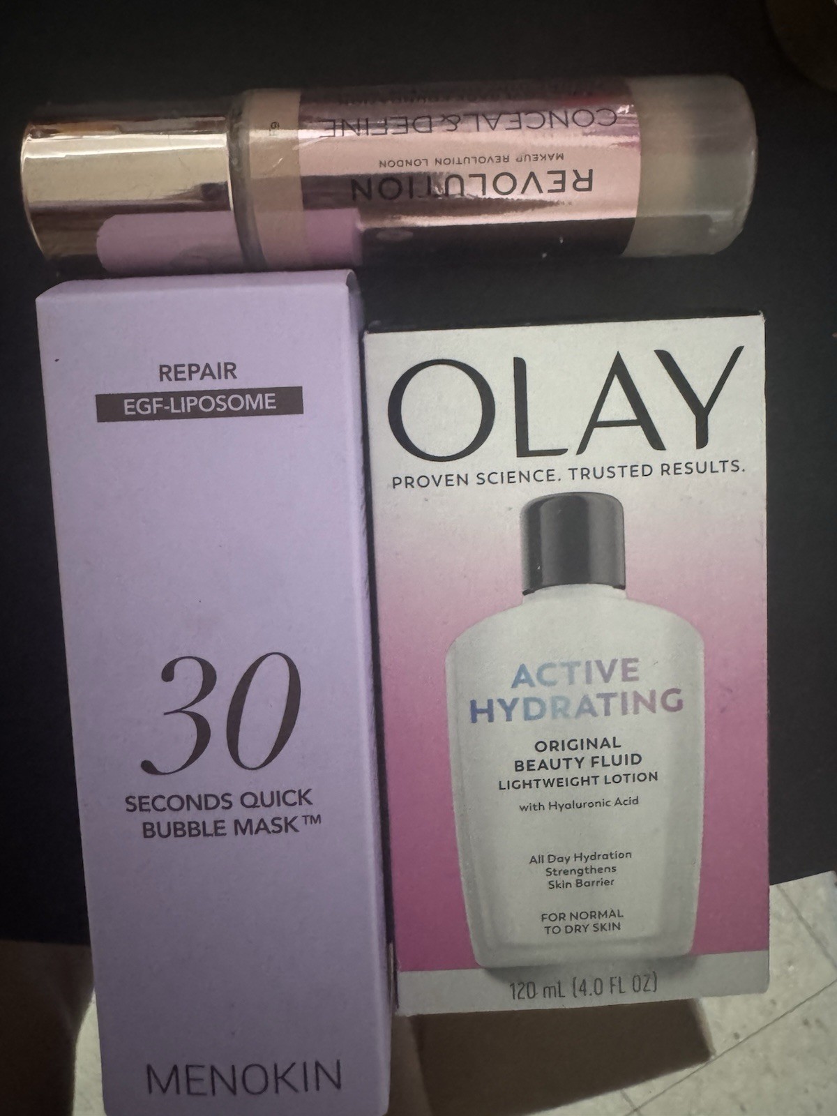 Assorted Olay Active Hydrating 120mL + Menokin Bubble Mask + Concealer