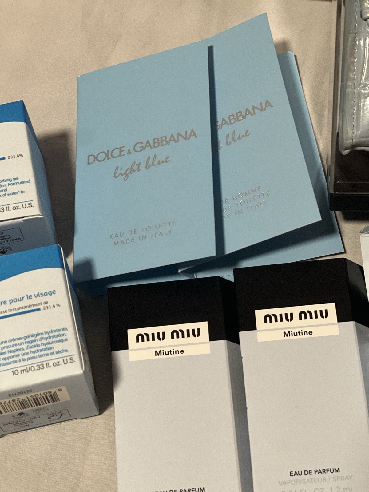 Dolce & Gabbana Light Blue, Miu Miu Miutine, belif Aqua Bomb Sample Lot