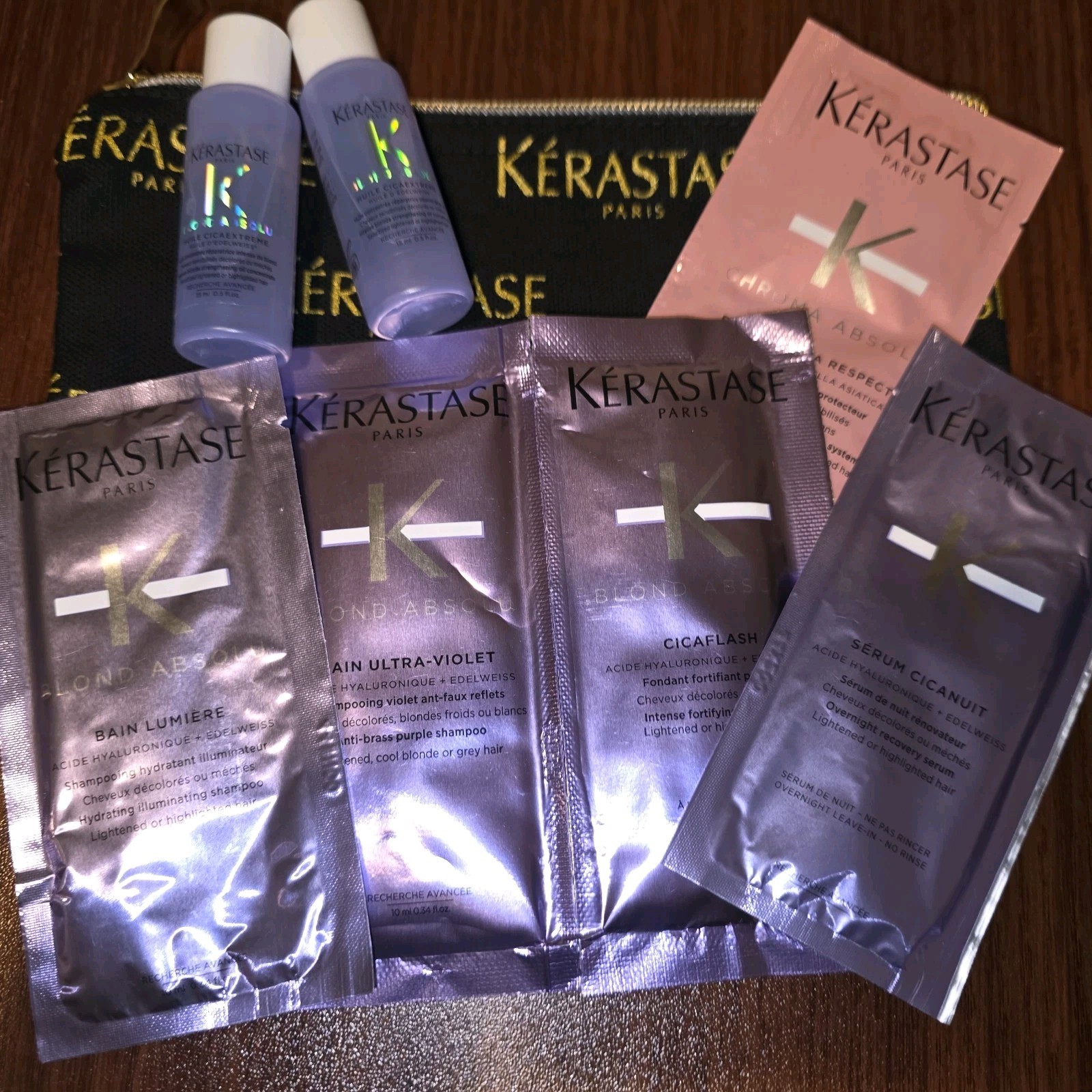 KERASTASE BLOND ASOLU SAMPLE Packet LOT WITH MAKEUP BAG