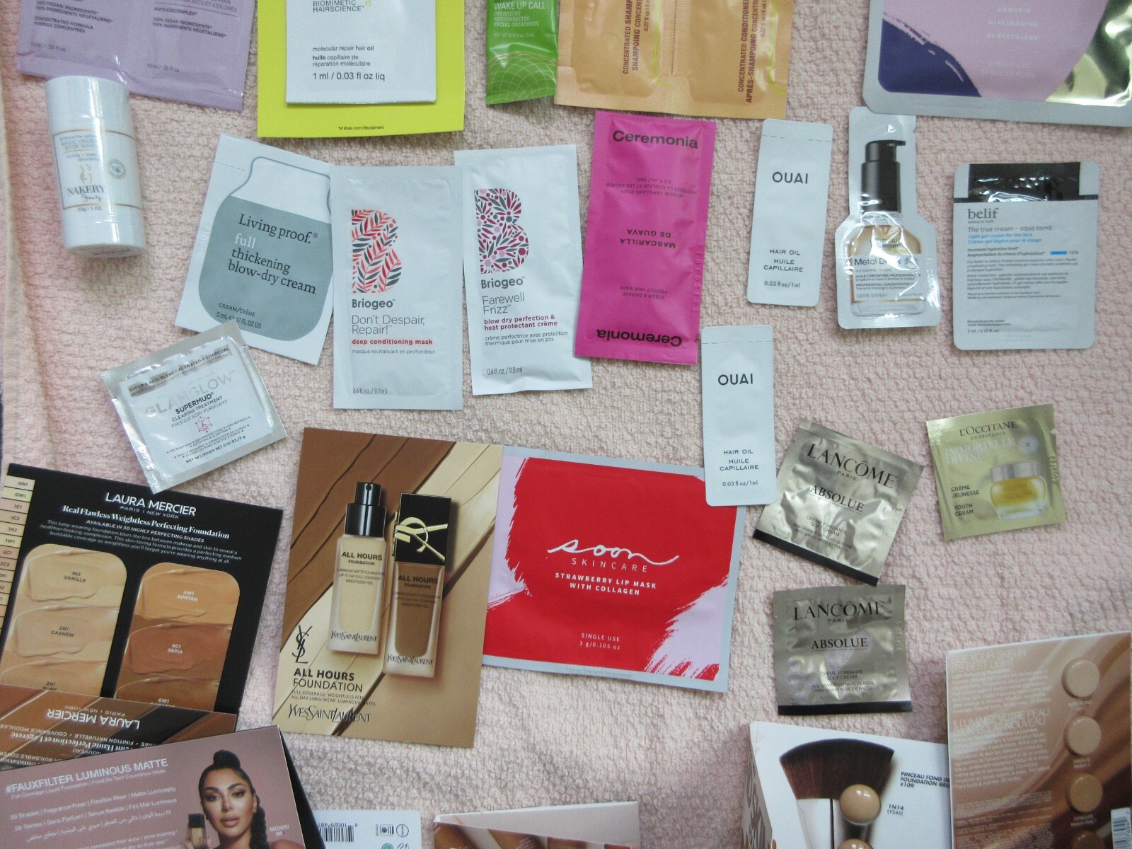 MEGA SIZED LOT OF 37 BEAUTY SAMPLES NAKERY, DIOR, HAIR, FOUNDATION SKINCARE